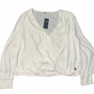 NWT Hollister White Long Sleeve V-Neck Tie Front Shirt